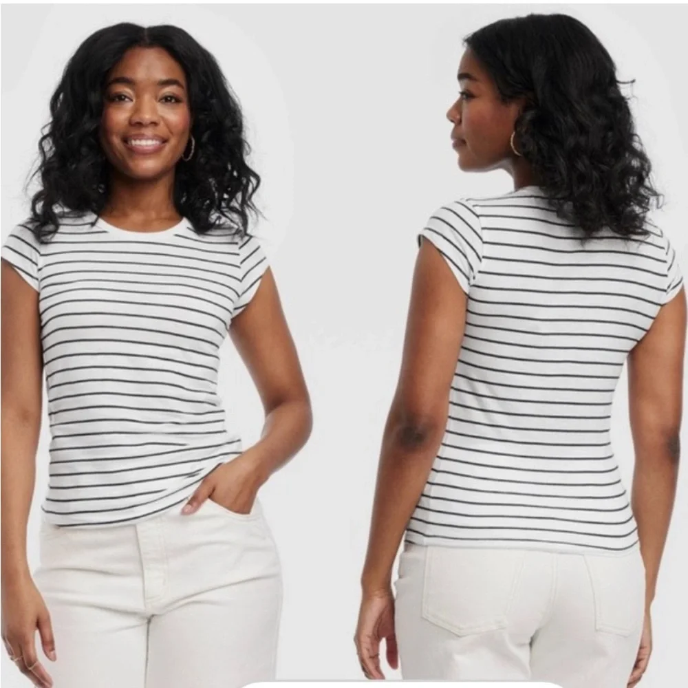 Striped White and Navy Blue T-Shirt - Picture 7 of 7